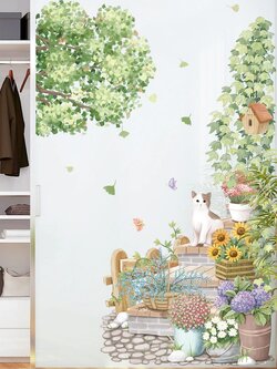 สติ๊กเกอร์ติดผนังตกแต่งบ้าน Highest PVC "Nature with Cat"