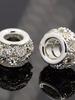 ลูกปัดทองเหลืองสีเงินพลอย Rhinestone เกรด A Rondelle ขนาด 12x8.5mm รู 5 mm 2 เม็ด