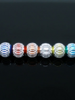 ลูกปัดยุโรปรูใหญ่อลูมิเนียมแกะลายเงินทรงโคมไฟ ขนาด 10x9mm คละสี 20 เม็ด