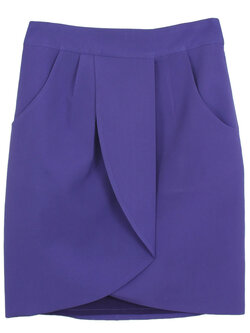 SK-268 กระโปรงทรงเอ ผ้าไหมอิตาลีสีม่วง เป็นกระโปรงป้ายมีกระเป๋าล้วง 2 ข้าง