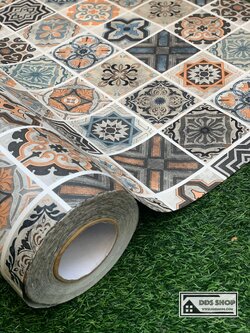 Wallpaper Sticker "กระเบื้องโบราณ Moroccan Tile" หน้ากว้าง 122cm x 100cm (สั่งมากกว่า 1m ตัดยาวต่อเนื่องค่ะ)