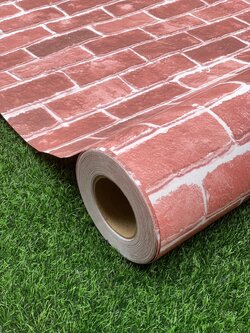 วอลเปเปอร์แบบมีกาว เกรดหนา พรีเมียม "อิฐแดง" หน้ากว้าง122cm