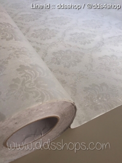 [ของหมด] Wallpaper Sticker วอลล์เปเปอร์แบบมีกาวในตัว "ลายไทย หลุยส์สีขาวมุก 2" หน้ากว้าง 1.22m ตัดขายตามความยาว เมตรละ 250 บาท