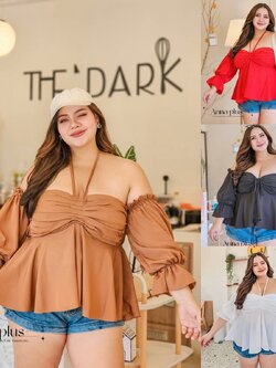 A069 เสื้อสาวอวบ เปิดไหล่ สม็อกหลัง อกได้ถึง50