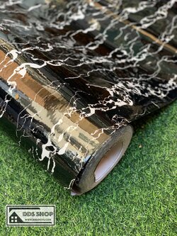 Wallpaper Sticker "ลายหินอ่อนสีดำริ้วขาวหน้ามัน" หน้ากว้าง 122cm x 100cm