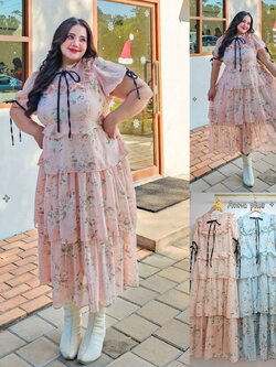 A187 แม็กซี่เดรส สาวอวบ งานกระโปรงซ้อนชั้น อกได้ถึง50นิ้ว หน้าผ้า52นิ้ว ฟ้า ชมพู เหลือง อก 40-50 นิ้ว