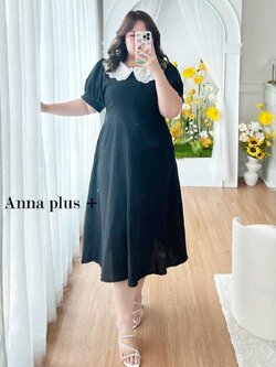 A118 เดรสคอบัว สาวอวบ มี2สี น้ำตาล กับดำ อกได้ถึง50 มีซิบหลัง มี2สี พลัสไซส์