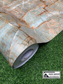 Wallpaper Sticker "ลายหินอ่อนสีเขียวน้ำตาลส้มเนื้อแมท" หน้ากว้าง 122cm x 100cm (สั่งมากกว่า 1m ตัดยาวต่อเนื่อง)