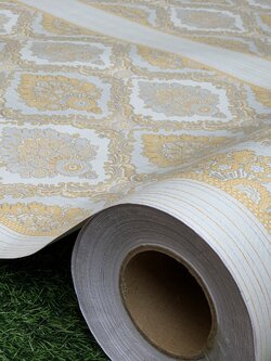 วอลเปเปอร์แบบมีกาวในตัว "ลายไทย หลุยส์สีเหลืองทอง" หน้ากว้าง 1.22m x 1m (สั่งมากกว่า 1m ตัดยาวต่อเนื่องค่ะ)