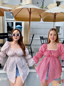 A217 เสื้อสาวอวบ คอเหลี่ยม ผ้าคอตตอน แดง ดำ ครีม ชมพู อก 38-50นิ้ว