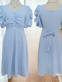 ต้อนรับวันแม่ N005เดรสสีฟ้าสดใส ผ้านูนลายดอกไม้ น่ารักมากๆ ไซส์L รอของ2วันนะคะ ฟ้า มี2ไซศ์ อก 34 36