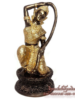 พระแม่ธรณีมวลสารแร่เหล็กน้ำพี้ ฐาน 4 นิ้ว สูง 9 นิ้ว ทรงเครื่องทอง