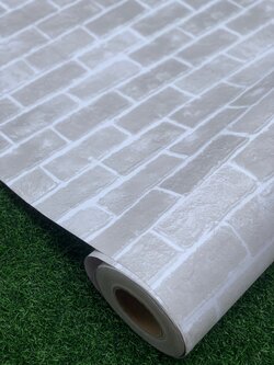 วอลเปเปอร์แบบมีกาว เกรดหนา พรีเมียม "อิฐขาวเทายาแนวขาว" หน้ากว้าง122cm