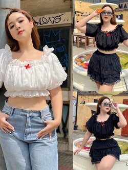 J055 เสื้อ แขนตุ๊กตา จั้มเอว มีซับใน สม็อคหลัง อกได้ถึง 50 นิ้ว