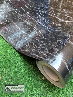 Wallpaper Sticker "ลายหินอ่อนสีดำริ้วเทาหน้ามันวาว" หน้ากว้าง 122cm x 1m