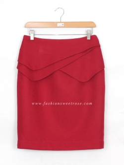 SK-426 กระโปรงแฟชั่น&ทำงาน ทรงสอบ ผ้า CHANEL สีแดงเลือดนก