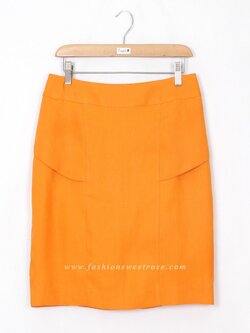 SK-404 กระโปรงแฟชั่น&ทำงาน ทรงสอบ ผ้าลินินญี่ปุ่นสีส้ม