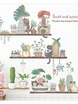 สติ๊กเกอร์ติดผนังตกแต่งบ้าน Highest PVC "Cat with plant"