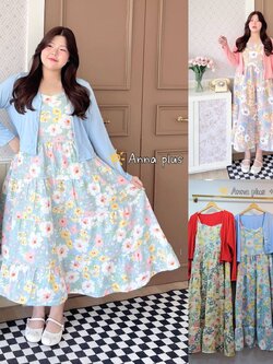 A202 เดรส สาวอวบ ลายดอก สม็อคหลัง มาพร้อมเสื้อคลุมจะรับเฉพาะเดรสอย่างเดียวก็ได้ ชมพู ฟ้า เขียว อก40-50นิ้ว