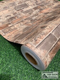 Wallpaper แบบมีกาวหน้ากว้าง "อิฐเก่าโทนน้ำตาล" หน้ากว้าง 122cmx1m (สั่งมากกว่า 1m ตัดยาวต่อเนื่อง)