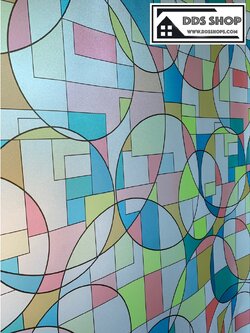 ฟิล์ม PVC สุญญากาศติดกระจก "Colorful Shape" สติ๊กเกอร์ติดกระจก 90cm x 100cm (สั่งมากกว่า 1m ตัดยาวต่อเนื่อง)