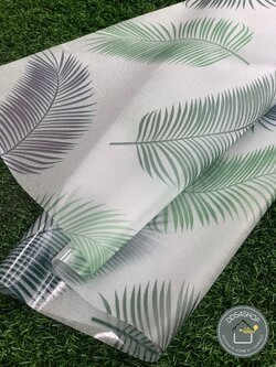 PVC สุญญากาศติดกระจก "ลาย Green Leaf Tropical" ขนาดหน้ากว้าง 90cm x 1m