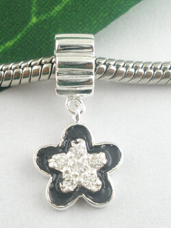 จี้ ตัวห้อยเงินแท้ 925 Sterling Silver ที่แขวนรูใหญ่ประมาณ 4.5 มม. จี้พลอย Rhinestone รูปดอกไม้ 1 ชิ้น