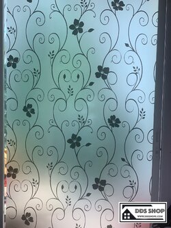 E-Series สติ๊กเกอร์ฝ้าติดกระจกแบบมีกาว "Black Graphic curve and Flower" Size 91cmx1m : สั่งมากกว่า 1m ตัดยาวต่อเนื่อง