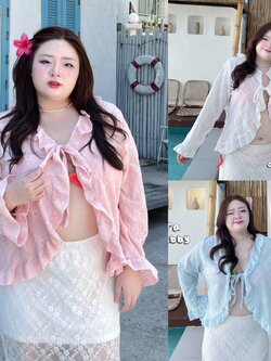 J112 ต้อนรับลมร้อน เสื้อคลุม สาวอวบ ใส่คลุมชุดว่ายน้ำ ใส่คลุมกันแดด ขาว ชมพู ฟ้า อกได้ถึง 52 นิ้ว (หน้าผ้า54นิ้ว)