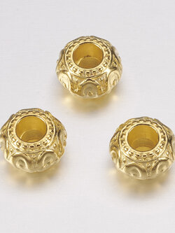 ลูกปัดอัลลอยด์ยุโรปรูใหญ่ สีทอง ขนาด 10x7mm รู 3 มม. แพ็ค 5 เม็ด มีสีทองและสีเงิน