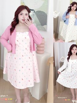 A251 เดรสสาวอวบ มาพร้อมเสื้อคลุม เสื้อคลุมเลือกสีได้ตามชอบ ชมพู ขาว เดรสอกได้ถึง40-50 หน้าผ้า52