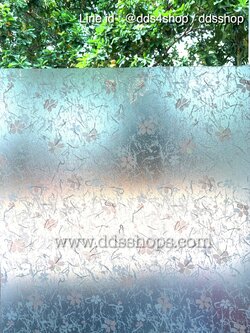 E-Series สติ๊กเกอร์ฝ้าติดกระจกแบบมีกาว "ลายดอกไม้สีชมพูพื้นหลังเยื่อกระดาษสา" Size 91cm x 1m : สั่งมากกว่า1m ตัดยาวต่อเนื่อง