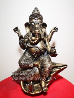 พระพิฆเนศร์ ประทานพร ประทับหอยสังข์ ขนาดฐาน 5 นิ้ว