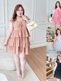 A159 เดรส สาวอวบ ผ้าชีฟอง อกได้ถึง50นิ้ว ชมพู ขาว น้ำตาล ดำ อก40-50นิ้ว