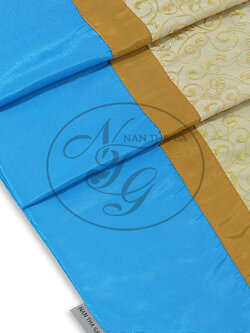 ผ้าคาดเตียงทองเรือนแก้วสีฟ้าครามฝรั่ง