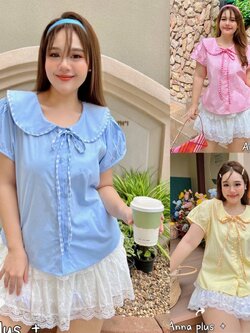 A245 เสื้อสาวอวบ คอบัว ชมพู ฟ้า เหลือง อก38-50 นิ้ว