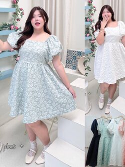 A208 เดรสสาวอวบ อกได้ถึง 52นิ้ว หน้าผ้า54นิ้ว สม็อดหลัง ขาว ดำ ชมพู เขียว อก 42-52 นิ้ว