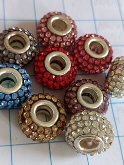 ลูกปัดยุโรปรูใหญ่ rondelle เรซิ่นประดับพลอย rhinestone ขนาด 15x9 มม. รู 5 มม. 1 เม็ด