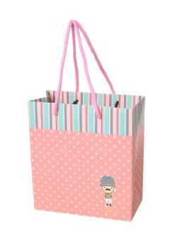 ถุงกระดาษใส่ของขวัญของชำร่วยสีชมพูลายจุดน่ารักน่าใช้ ขนาด 15.5cm x 14.0cm 1ใบ