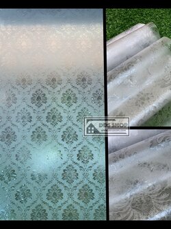 Size 90cmx100cm : PVC สูญญากาศติดกระจก "ลายไทย Antique" (สั่งมากกว่า 1m ตัดต่อเนื่องให้)