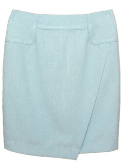 กระโปรงทรงสอบ ผ้าคอตต้อนลินินไอริสสีฟ้า ด้านหน้ากระโปรงดีไซน์เรียบหรู / SK-440