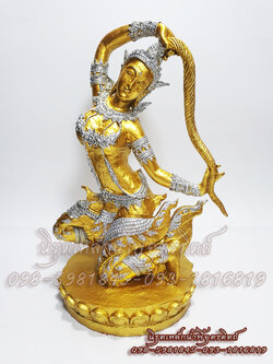 พระแม่ธรณีเนื้อแร่เหล็กน้ำพี้ 7.5 นิ้ว องค์สีทองทรงเครื่องเงิน ของแท้จากโรงหล่อบ้านน้ำพี้