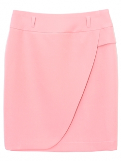 SK-486 กระโปรงทรงสอบ ผ้า Double Twist สีชมพูพาสเทล