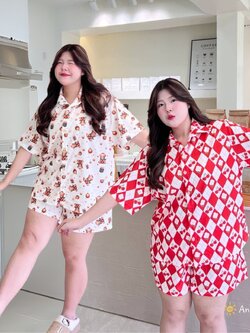 A216 ชุดนอน สาวอวบ 2 ชิ้น เสื้อเชิ้ต มาพร้อมกางเกงขาสั้น อกได้ถึง52 นิ้ว มี4ลาย อกได้ถึง52นิ้ว