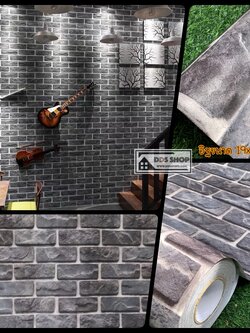 วอลเปเปอร์มีกาวในตัว เนื้อหนา เกรดพรีเมี่ยม "อิฐบล็อค 2020 สีเทา" หน้ากว้าง 122cm x 1m (สั่งมากกว่า 1m ตัดยาวต่อเนื่อง)