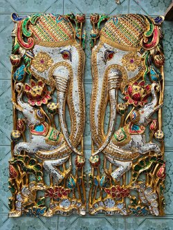 แผ่นแกะสลัก ช้างคู่