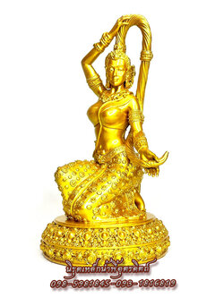 แม่ธรณีบีบมวยผม พระแม่ธรณีมวลสารแร่เหล็กน้ำพี้ สีทอง ฐาน 6 นิ้ว สูง 11 นิ้ว พร้อมส่ง ของแท้จากบ้านน้ำพี้