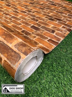 วอลเปเปอร์มีกาวในตัว เนื้อหนา เกรดพรีเมี่ยม "อิฐมอญเล็ก 2020 สีส้ม" หน้ากว้าง 122 cmx1m (สั่งมากกว่า 1m ตัดยาวต่อเนื่อง)