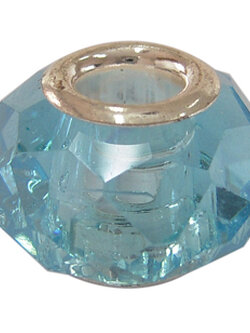 ลูกปัดแก้วยุโรปรูใหญ่ขอบตัด แกนเงินนิกเกิ้ลขนาด 14x9mm สีฟ้าอ่อน 10 เม็ด