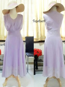 ชุดเดรสผ้าชีฟอง สีม่วงอ่อน